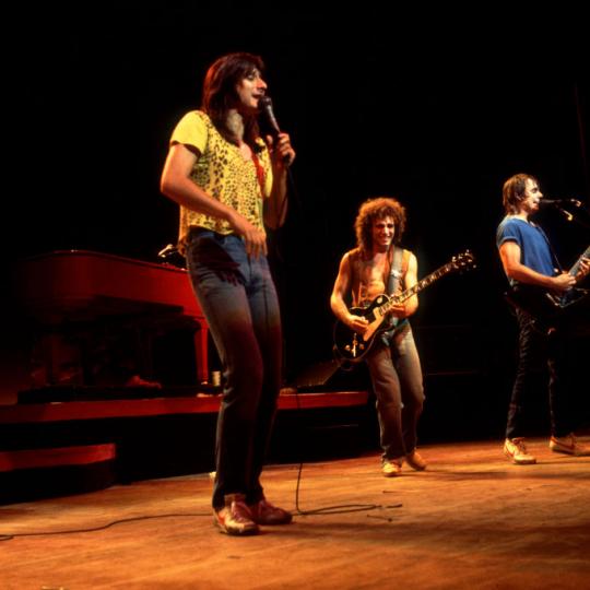 Steve Perry, Neal Schon and Jonathan Cain of Journey at the Poplar Creek Music Theater in Hoffman Estates, Illinois, September 3, 1981. (Photo by Paul Natkin/Getty Images)