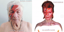 A care home resident recreates David Bowie's album cover. 