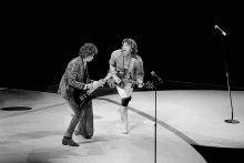 ROLLING STONES AMERICAN TOUR 1981, PHILADELPHIA, U.S.A - 1981: Mick Jagger, lead singer of the British rock group the Rolling Stones, along with other members of the group are pictured here on stage during their 1981 concert in the city of Philadelphia, America, USA. Photo by Derek Hudson / Getty Images 1981
