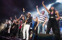 Nile Rodgers and members of Duran Duran onstage in 2016