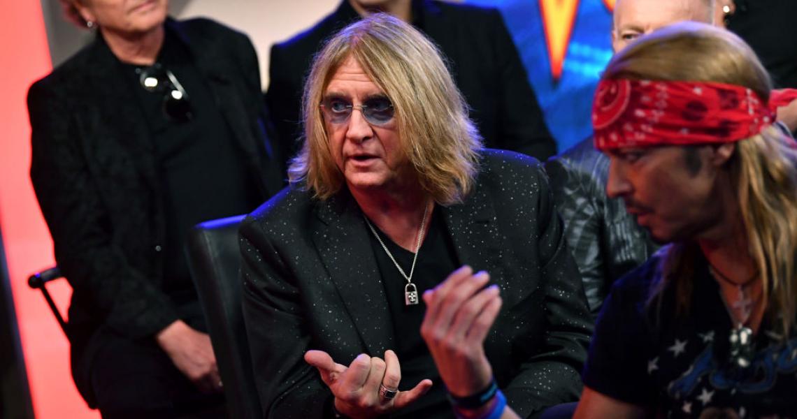 LOS ANGELES, CALIFORNIA - DECEMBER 04: (L-R) Joe Elliott of Def Leppard and Bret Michaels of Poison speak during the press conference for THE STADIUM TOUR DEF LEPPARD - MOTLEY CRUE - POISON at SiriusXM Studios on December 04, 2019 in Los Angeles, California. (Photo by Emma McIntyre/Getty Images for SiriusXM)