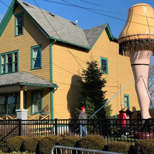 A Christmas Story House with giant leg lamp