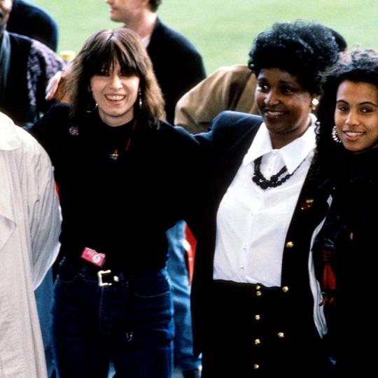 L-R: Jim Kerr, Chrissie Hynde, Winnie Mandela and Neneh Cherry in 1988