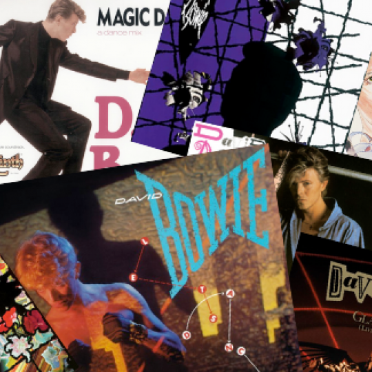 An assortment of David Bowie's '80s albums and singles