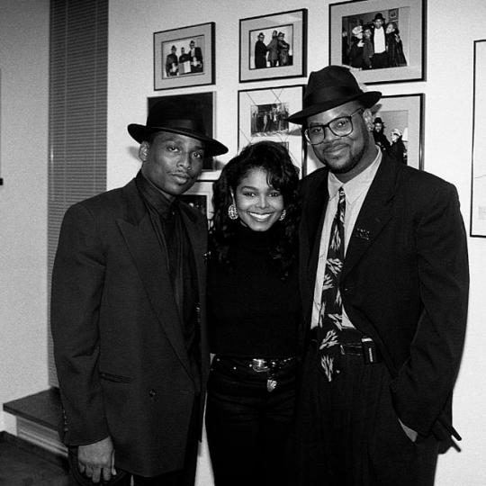 L-R: Terry Lewis, Janet Jackson and Jimmy Jam at Flyte Tyme Studios in 1989