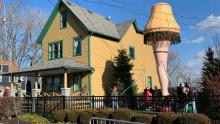 A Christmas Story House with giant leg lamp