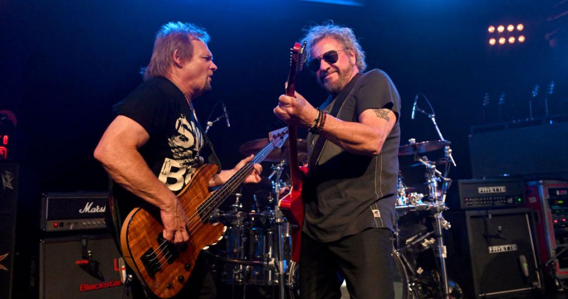  Musicians Michael Anthony and Sammy Hagar perform onstage with of The Circle during an exclusive SiriusXM concert in support of the new album 'Space Between' at The Troubadour on May 07, 2019 in Los Angeles, California. (Photo by Scott Dudelson/Getty Images)
