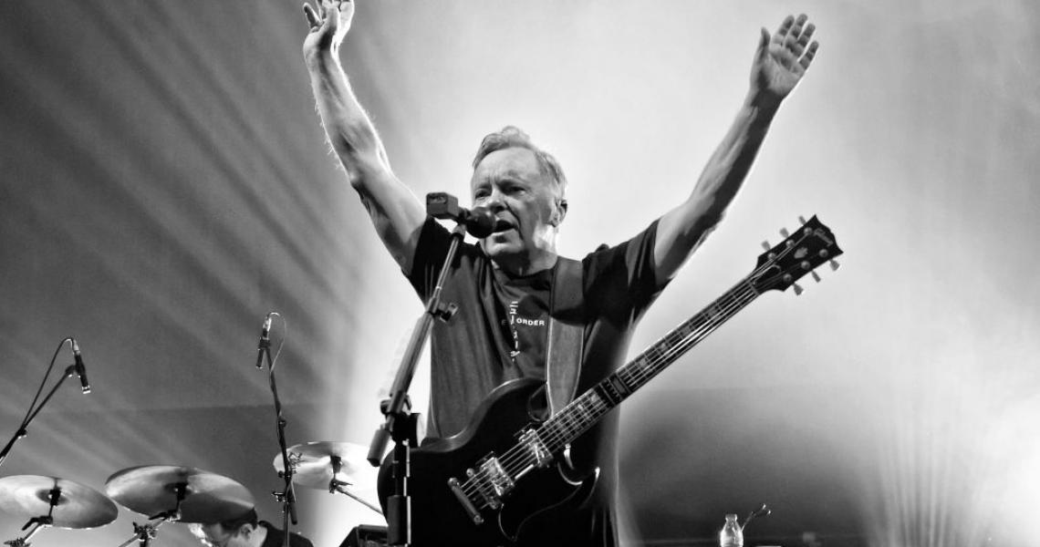  Singer and guitarist Bernard Sumner of the British band New Order performs live on stage during a concert at the Tempodrom on October 7, 2019 in Berlin, Germany. (Photo by Frank Hoensch/Redferns)
