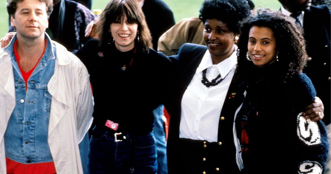 L-R: Jim Kerr, Chrissie Hynde, Winnie Mandela and Neneh Cherry in 1988