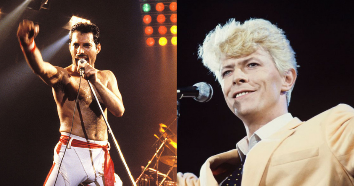 L-R: Freddie Mercury, David Bowie