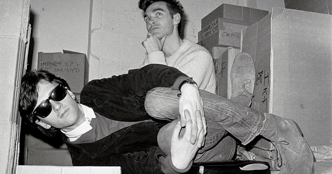 Happier times between Johnny Marr (front) and Morrissey in 1983